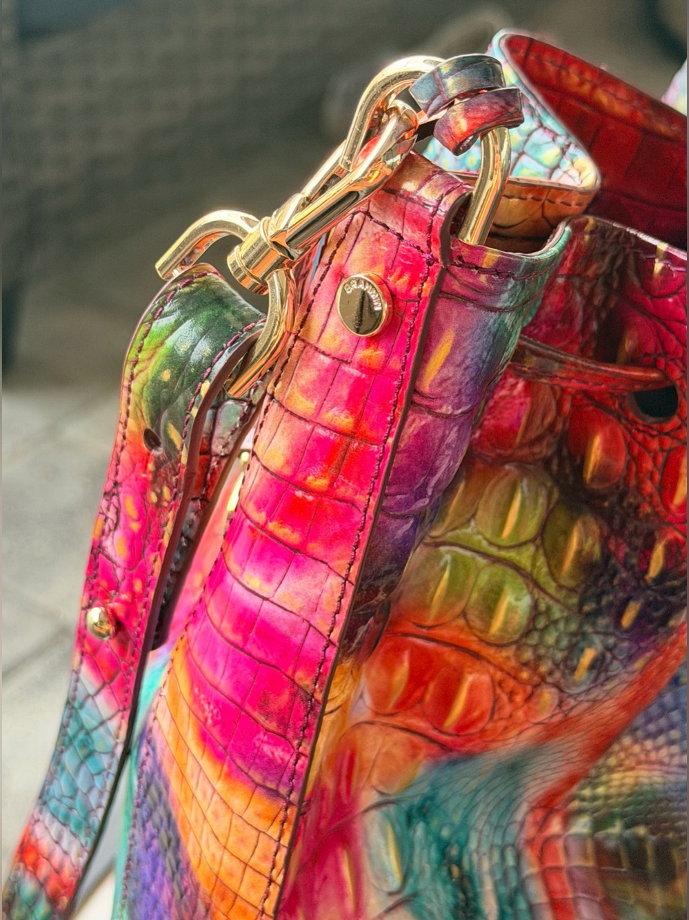 BRAHMIN Marlowe CrocEmbossed Leather BucketBag in Fallstruck Rainbow Colors NWOT - Picture 4 of 17